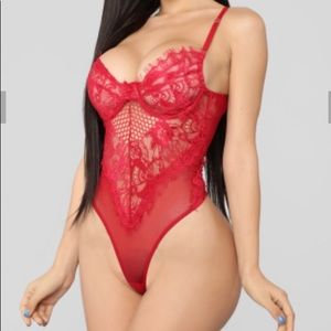 Fashion Nova Red Lace Bodysuit